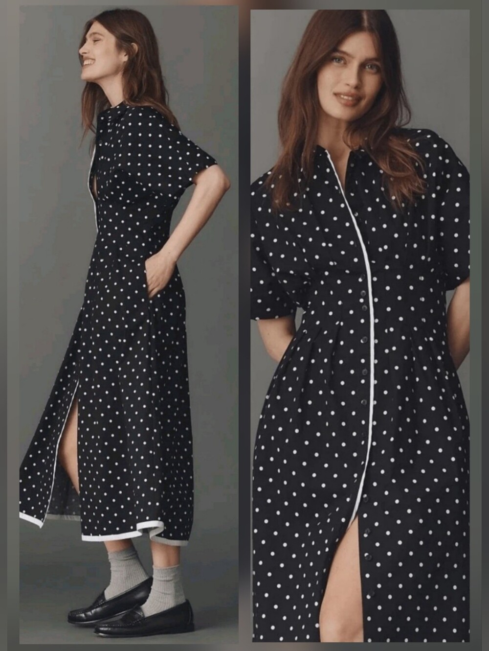 Exquise Eleanor Shirt Dress Anthropologie Tobie Black White Polka Dot Small